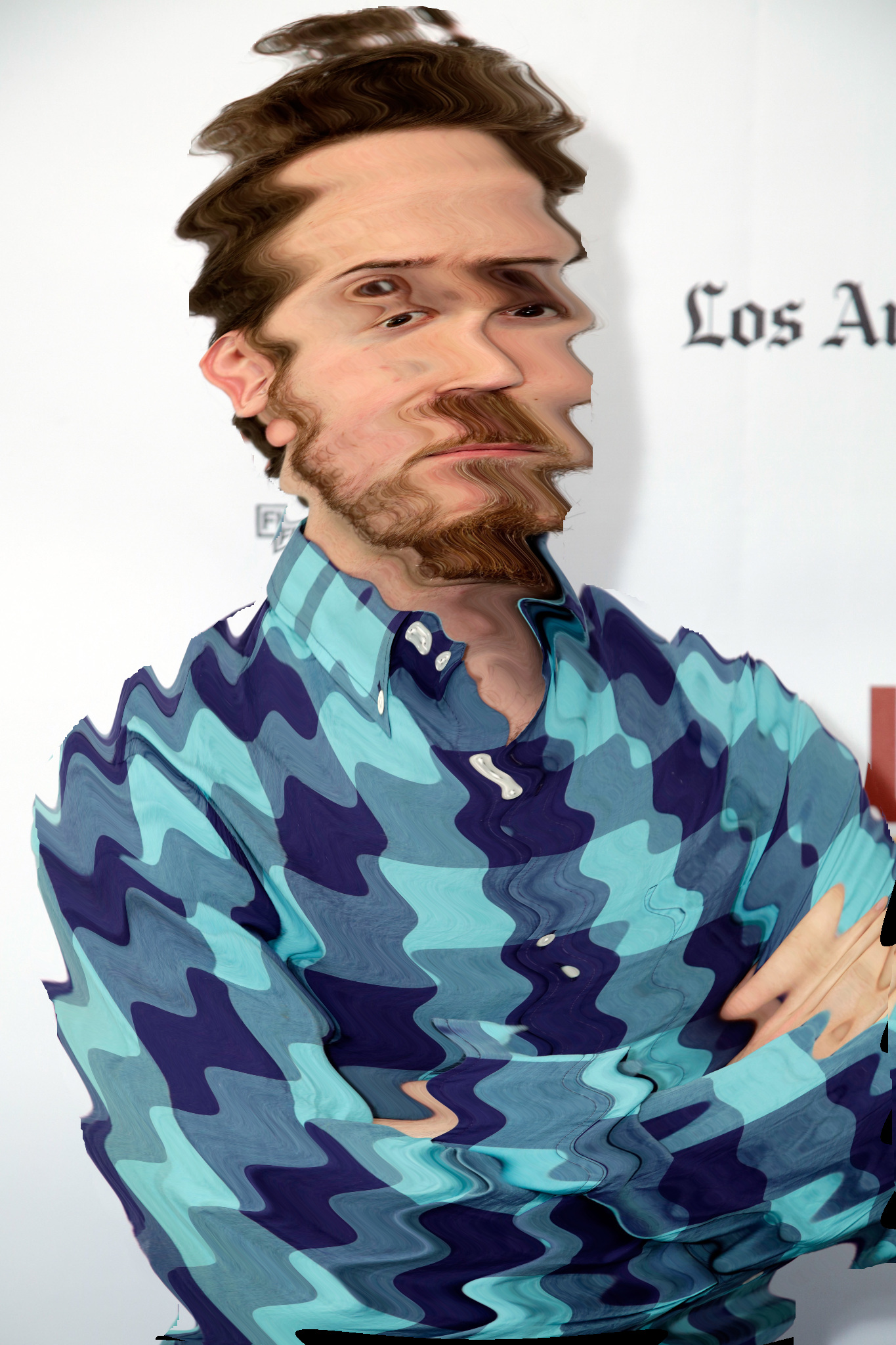 Pictured here is Alex Hirsch. This photo of him has waveform distortions, almost like water, isolated onto his form.